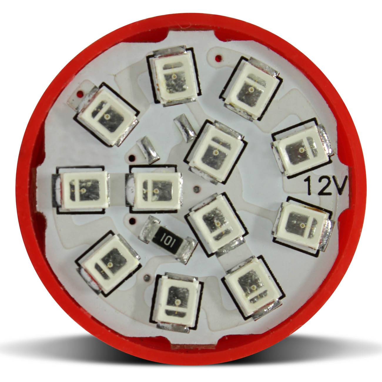 Encontraproduto.com.br - Lâmpada 12 LEDs 2 Polos 21W 12V Luz Lanterna e Freio Vermelho Carro Moto Original Autopoli
