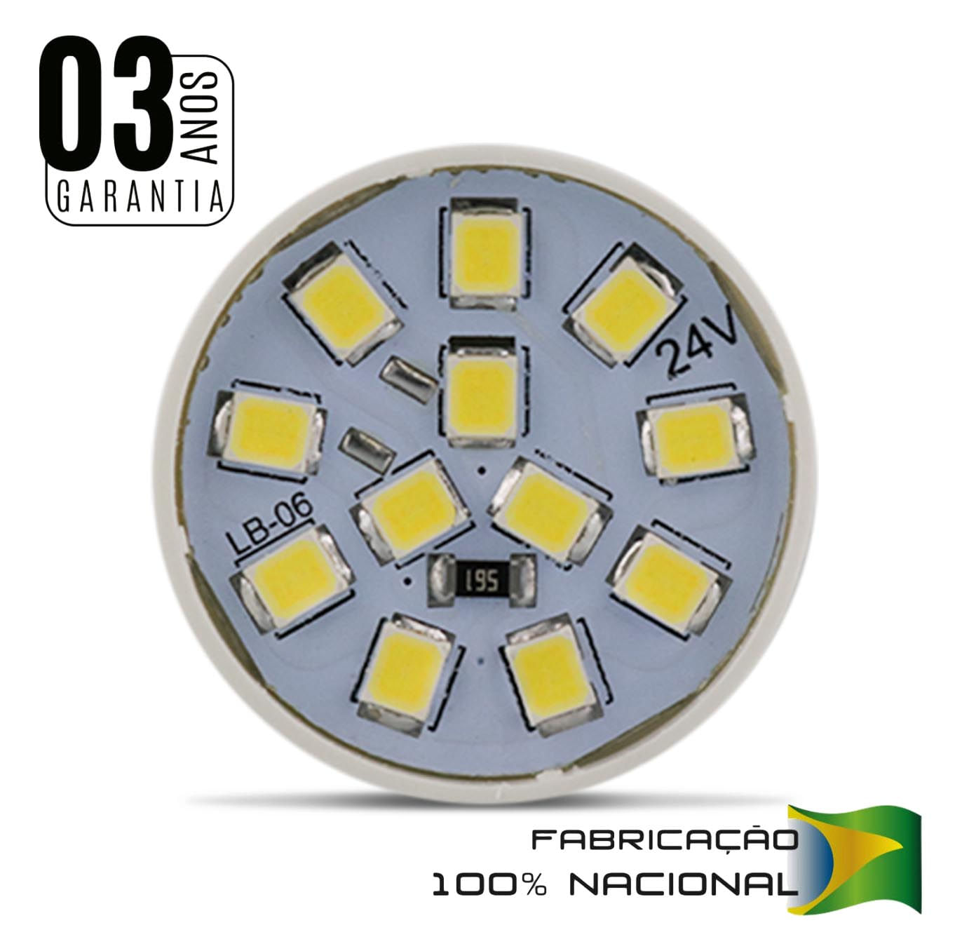Encontraproduto.com.br - Lâmpada LED BAY15d 2 Polos Trava Reta 12 LEDs 24V Luz Branca Freio e Lanterna Autopoli