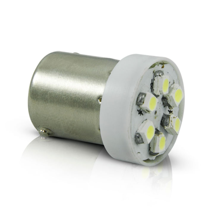 Encontraproduto.com.br - Lâmpada LED BA15s 67 1 Polo Trava Reta 6 LEDs 12V Luz Branca Ré Placa Teto Lanterna Traseira