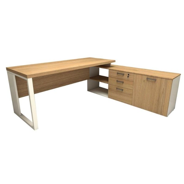 Encontraproduto.com.br - Mesa De Escritório Diretor Em L Industrial 190cm Pés Metal macadâmia Com Branco Macadâmia Com Branco