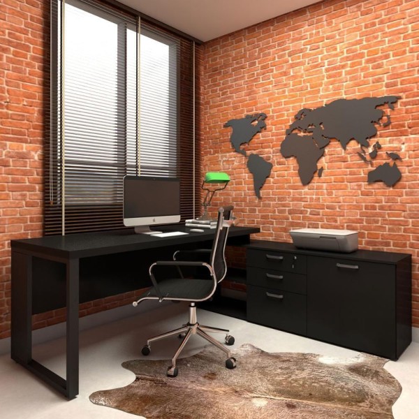 Encontraproduto.com.br - Mesa De Escritório Diretor Em L Industrial 190cm Pés Metal macadâmia Com Branco Macadâmia Com Branco