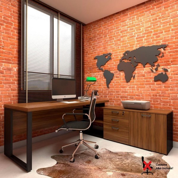 Encontraproduto.com.br - Mesa De Escritório Diretor Em L Industrial 190cm Pés Metal macadâmia Com Branco Macadâmia Com Branco