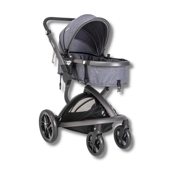Encontraproduto.com.br - CARRINHO QUANTUM MELANGE AZUL + BEBE CONFORTO CASULO CLICK PRETO (415Q) - KIDDO
