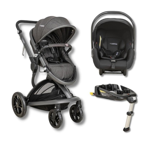CARRINHO QUANTUM MELANGE + BEBE CONFORTO CASULO CLICK PRETO (415Q) + BASE ISOFIX - KIDDO