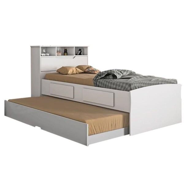 Encontraproduto.com.br - Cama Solteiro Ravena 2 Gavetas C/auxiliar Branco - Conquista