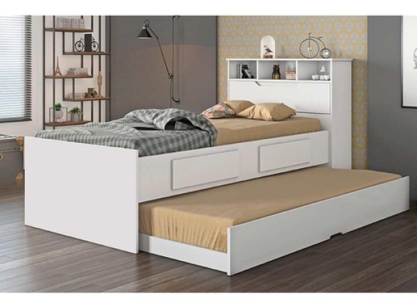 Encontraproduto.com.br - Cama Solteiro Ravena 2 Gavetas C/auxiliar Branco - Conquista