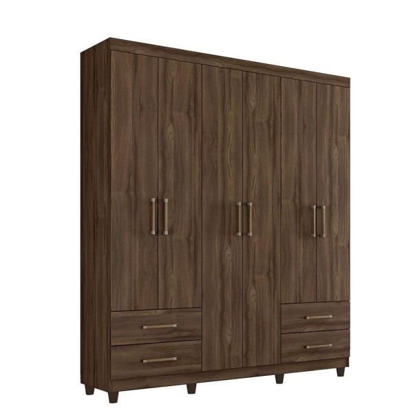 Encontraproduto.com.br - Roupeiro Canadá 6 Portas 4 Gavetas Mdf E Mdp Café Wood