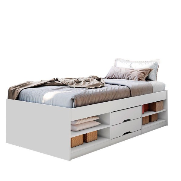 Encontraproduto.com.br - Cama Solteiro Multifuncional Kiara 2 Gavetas Branco
