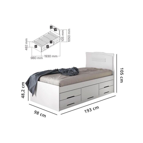 Encontraproduto.com.br - Cama Solteiro Multifuncional Júlia C- 5 Gavetas Cinamomo-off White - Conquista