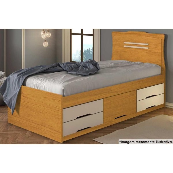 Encontraproduto.com.br - Cama Solteiro Multifuncional Júlia C- 5 Gavetas Cinamomo-off White - Conquista