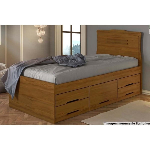 Encontraproduto.com.br - Cama Solteiro Multifuncional Júlia C- 5 Gavetas Cinamomo-off White - Conquista