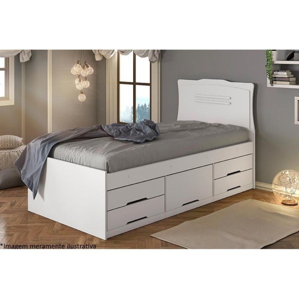 Encontraproduto.com.br - Cama Solteiro Multifuncional Júlia C- 5 Gavetas Cinamomo-off White - Conquista