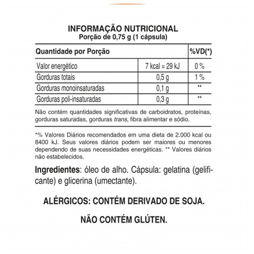 Óleo de Alho Tiaraju 500mg 60+10 (70 Cápsulas)