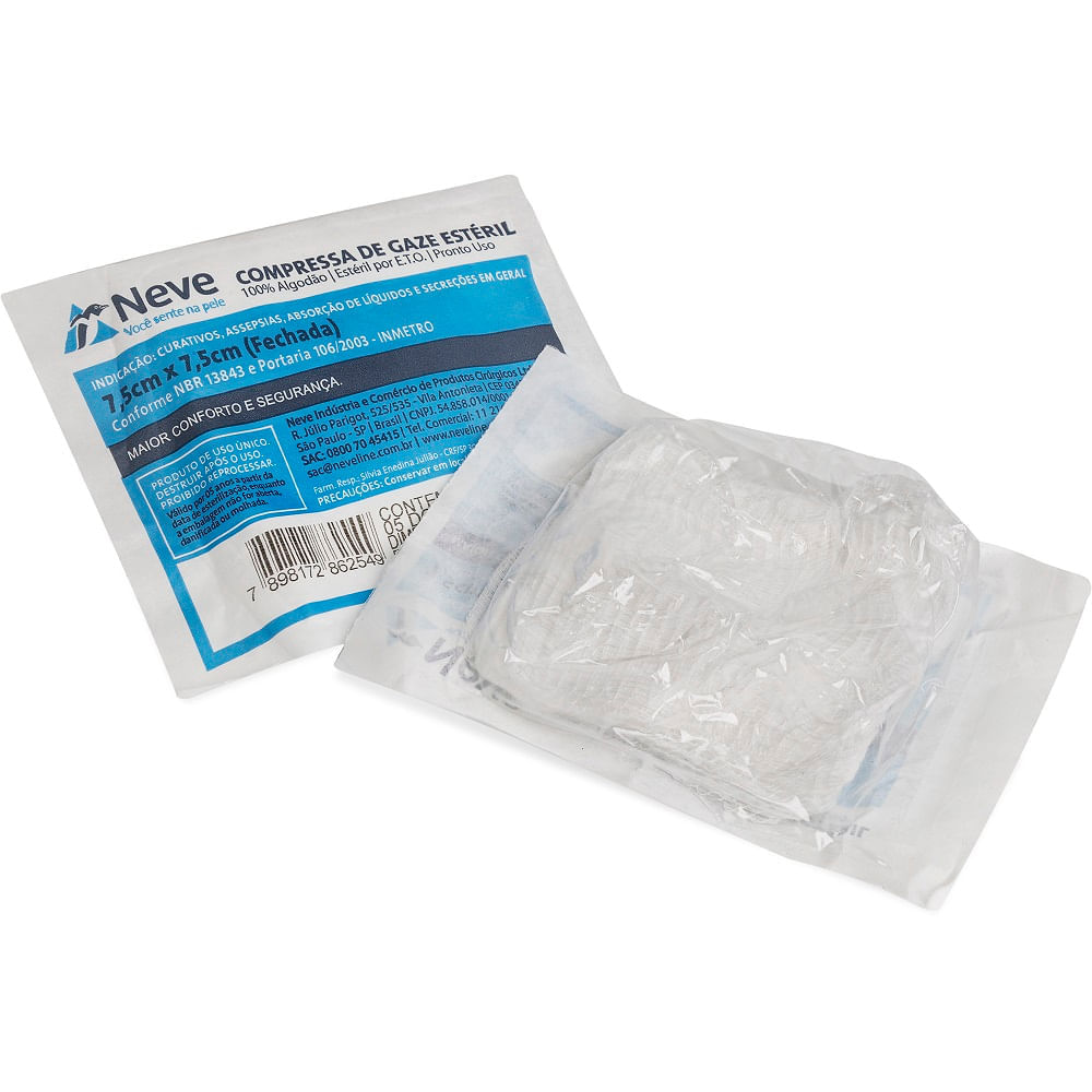 Encontraproduto.com.br - Compressa De Gaze Neve - 13 Fios - 7,5X7,5Cm - Crochê - Estéril - 10 Unidades