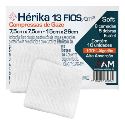 Encontraproduto.com.br - Compressa De Gaze Neve - 13 Fios - 7,5X7,5Cm - Crochê - Estéril - 10 Unidades