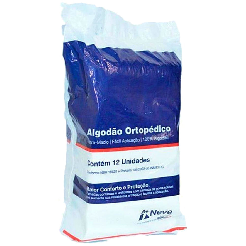 Atadura De Algodão Ortopédico Neve - 12 Cm X 1.8 M - 12 Unidades