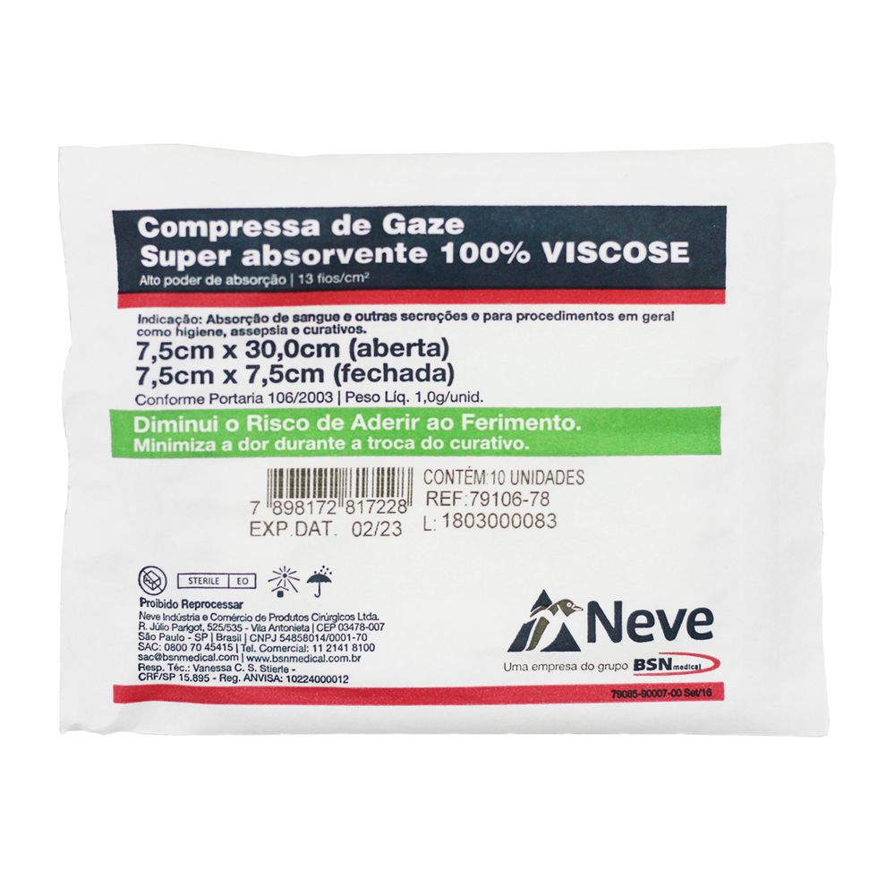 Encontraproduto.com.br - Neve Compressas Gaze 13F Nao Esteril 7.5X7.5 0