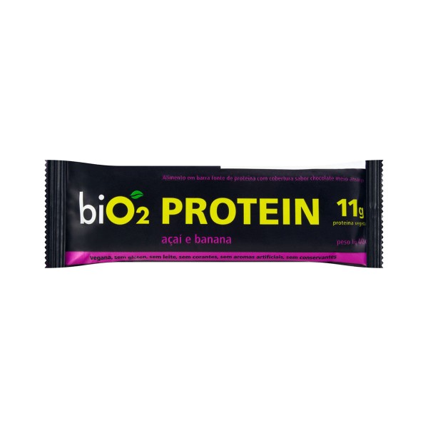 Encontraproduto.com.br - Barra de Proteína Vegana Açaí, Banana e Pasta de Amendoim Cobertura Chocolate Meio Amargo biO2 Protein Pacote 45g
