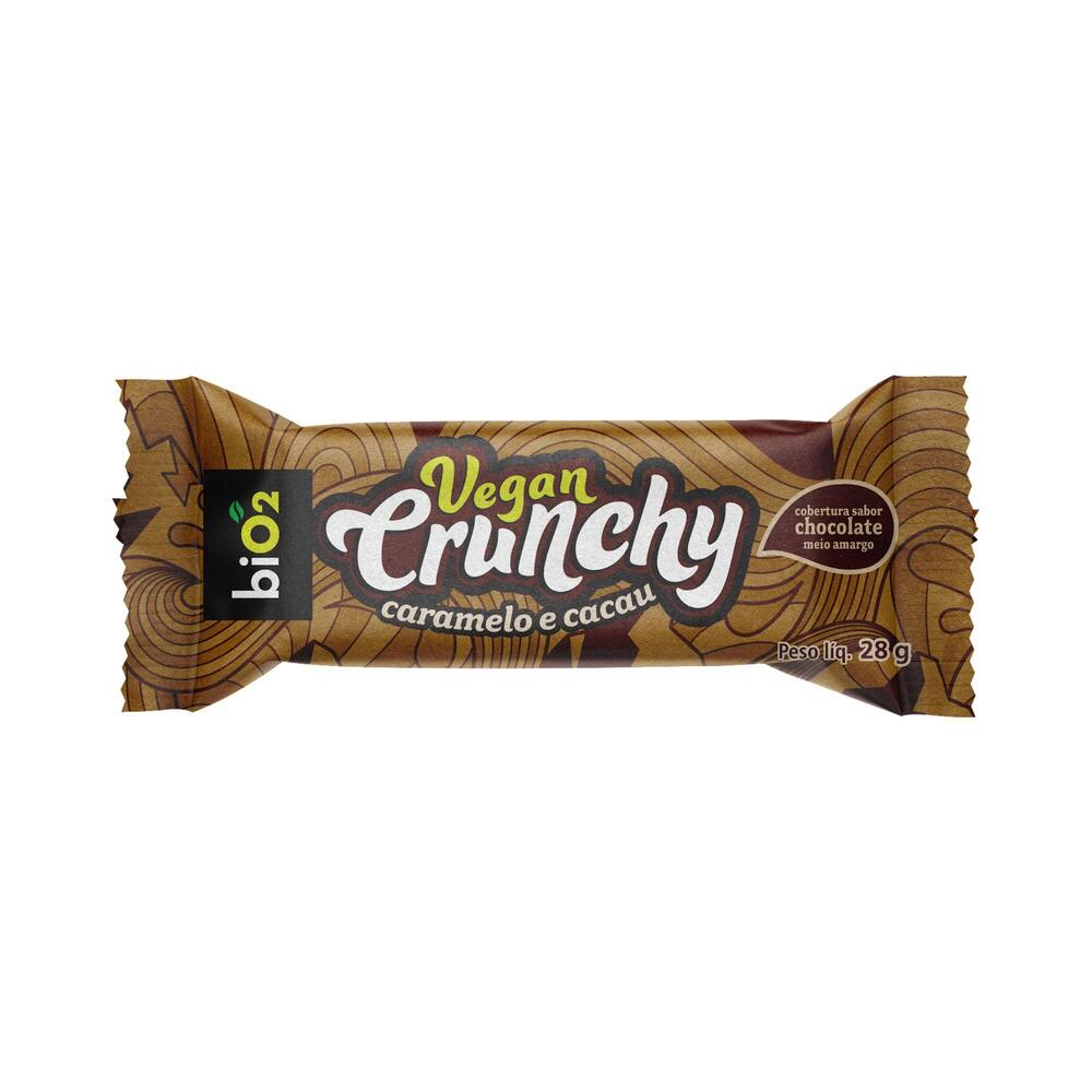 Encontraproduto.com.br - Barra de Cereal Caramelo e Cacau Cobertura Chocolate Meio Amargo biO2 Vegan Crunchy Pacote 28g