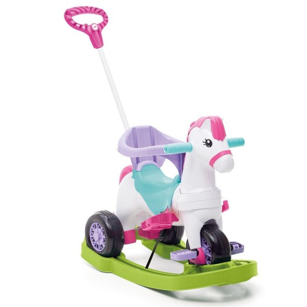 Encontraproduto.com.br - Triciclo Poponei Com Balanço Calesita Rosa