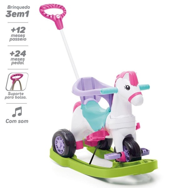 Encontraproduto.com.br - Triciclo Poponei Com Balanço Calesita Rosa