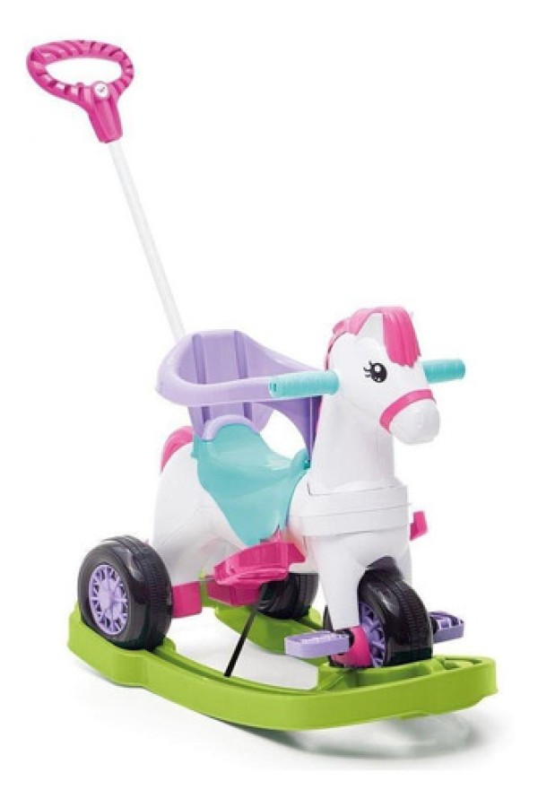 Triciclo Poponei Com Balanço Calesita Rosa