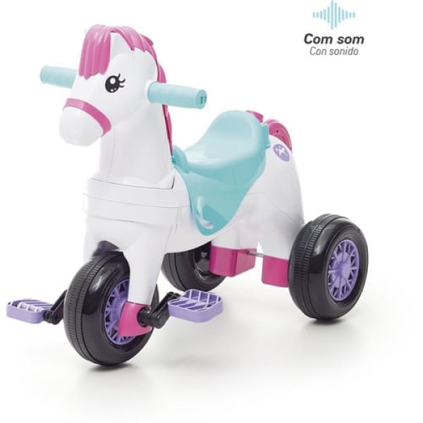 Encontraproduto.com.br - Triciclo Poponei Com Balanço Calesita Rosa
