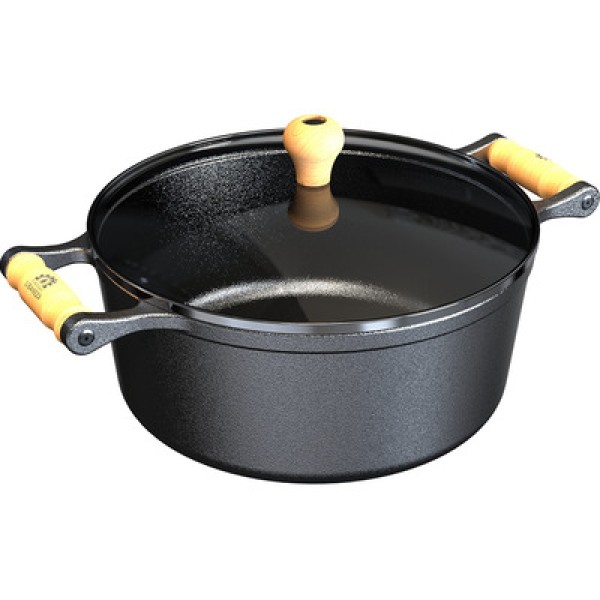 Encontraproduto.com.br - Caçarola Alça de Madeira Tampa de Vidro 2,50 Litros 22cm