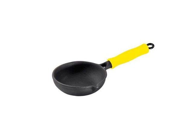 Encontraproduto.com.br - Frigideira para Ovos em Ferro Fundido Cabo Silicone Amarela