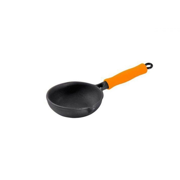 Encontraproduto.com.br - Frigideira para Ovos em Ferro Fundido Cabo Silicone Laranja