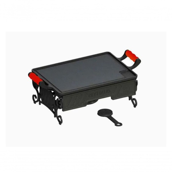 Encontraproduto.com.br - Rechaud Álcool Ferro Alça Silicone Vermelha com Espiriteira