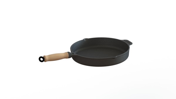 Encontraproduto.com.br - Frigideira Ferro Fundido sem Tampa Cabo Madeira 26cm