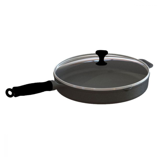 Encontraproduto.com.br - Frigideira com Cabo de Silicone Preto Tampa de Vidro 26cm