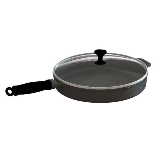 Encontraproduto.com.br - Frigideira com Cabo de Silicone Preto Tampa de Vidro 26cm