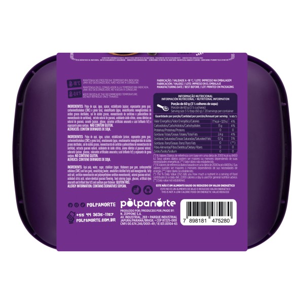 Encontraproduto.com.br - Sorbet de Açaí com Guaraná Polpanorte 1,5 Litro