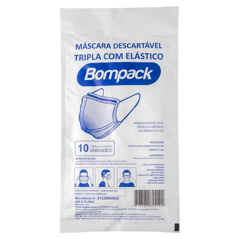 Encontraproduto.com.br - Máscara Tripla Com 10Un - BOMPACK