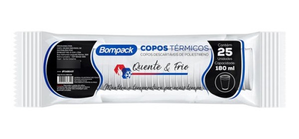 Encontraproduto.com.br - Copo Térmico Isopor Bompack 180ml 25 Unidades