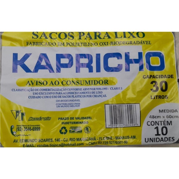 Saco para Lixo Kapricho 30 Litros com 10 Unidades