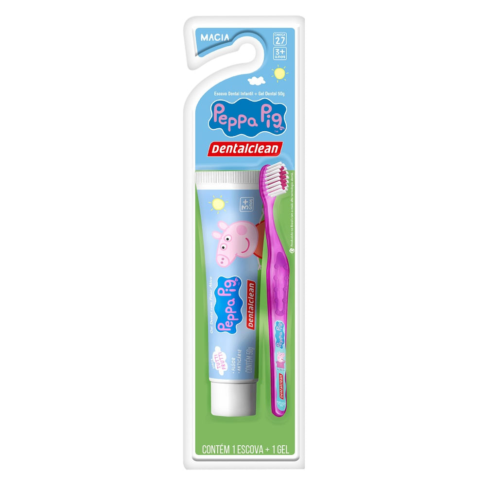 Encontraproduto.com.br - Escova Dental Infantil Peppa + Gel Dental Peppa com Flúor 50g - Dentalclean