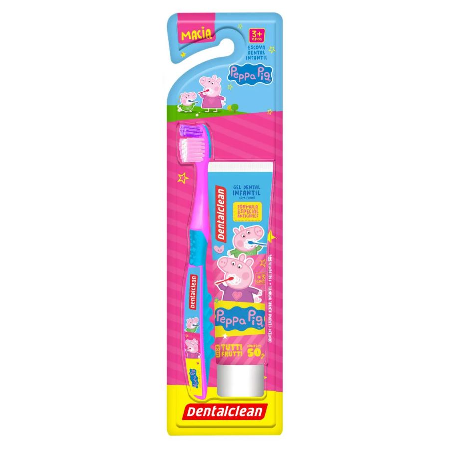 Encontraproduto.com.br - Escova Dental Infantil Peppa + Gel Dental Peppa com Flúor 50g - Dentalclean