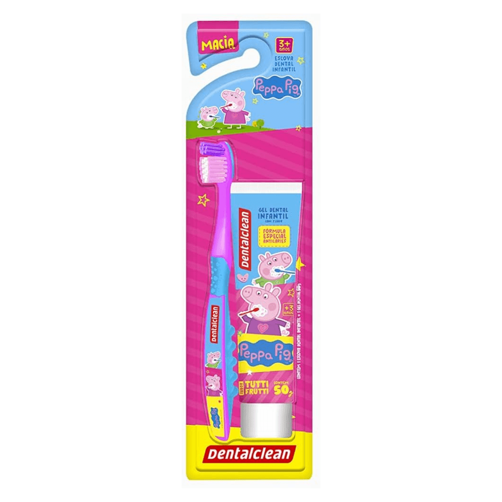 Encontraproduto.com.br - Escova Dental Infantil Peppa + Gel Dental Peppa com Flúor 50g - Dentalclean