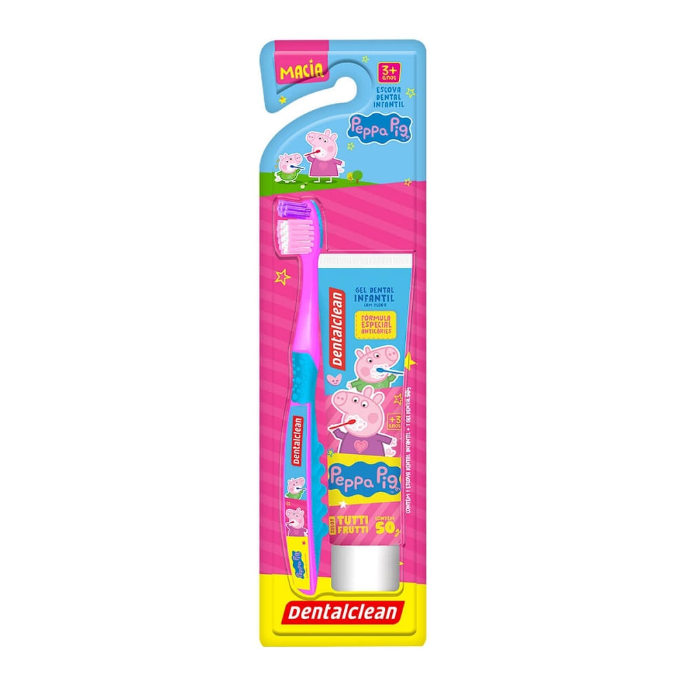 Encontraproduto.com.br - Escova Dental Infantil Peppa + Gel Dental Peppa com Flúor 50g - Dentalclean