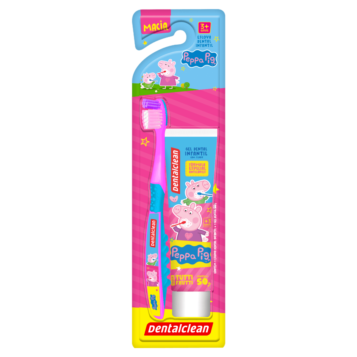 Encontraproduto.com.br - Escova Dental Infantil Peppa + Gel Dental Peppa com Flúor 50g - Dentalclean