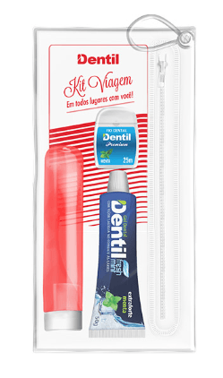 Kit Viagem Dentil Gel Fresh Mint + Fio Dental + Escova - Vermelho