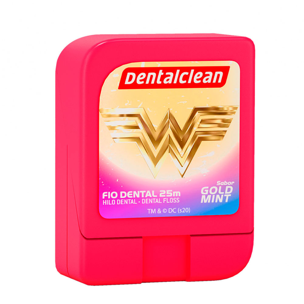 Encontraproduto.com.br - Kit Dentalclean premium Liga da Justiça ou Mulher Maravilha com 1 Escova de dente + 1 Fio dental de 25m + 1 Gel dental com 50g