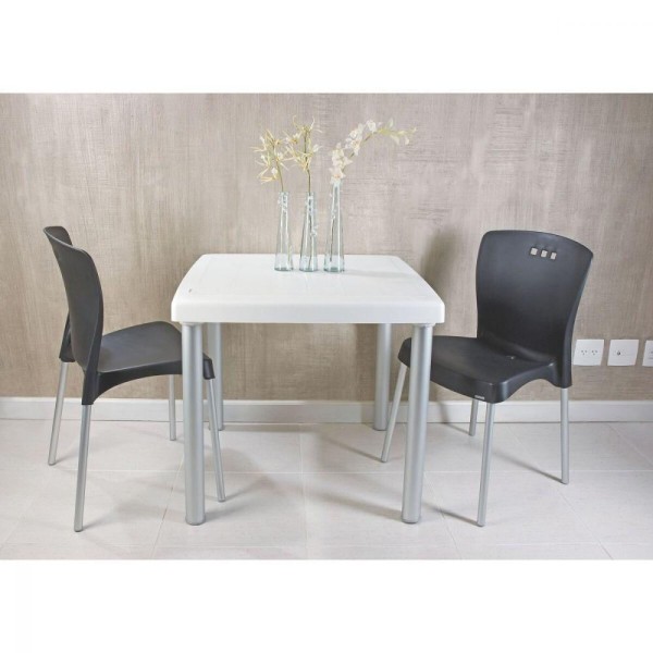 Encontraproduto.com.br - Mesa Tramontina Mona 80 cm em Polipropileno Branco com Pernas de Alumínio Anodizado