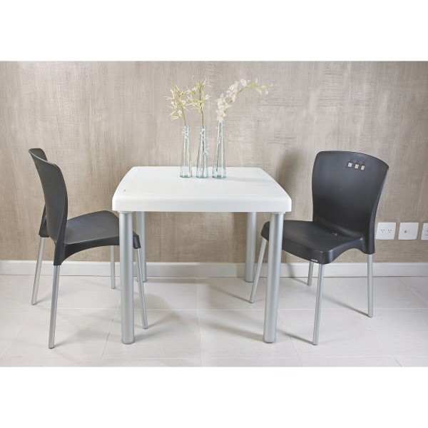 Encontraproduto.com.br - Mesa Tramontina Mona 80 cm em Polipropileno Branco com Pernas de Alumínio Anodizado