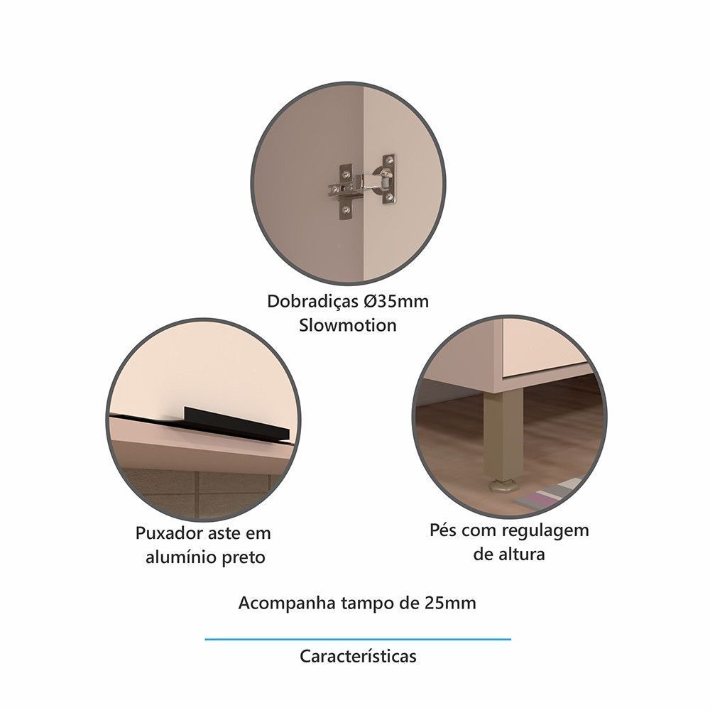 Encontraproduto.com.br - Balcão Canto Reto 95cm 1 Porta Com Tampo Stylo Luciane Móveis Cinammon-cumaru