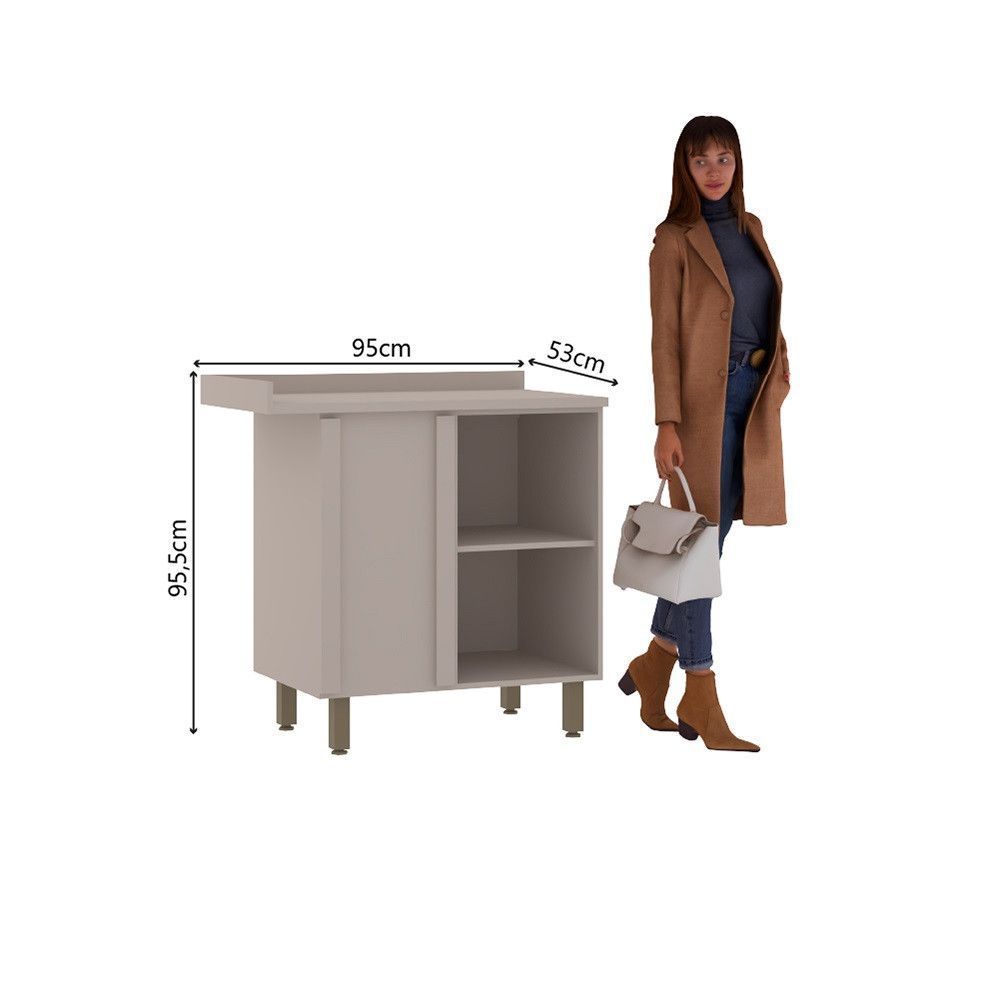Encontraproduto.com.br - Balcão Canto Reto 95cm 1 Porta Com Tampo Stylo Luciane Móveis Cinammon-cumaru