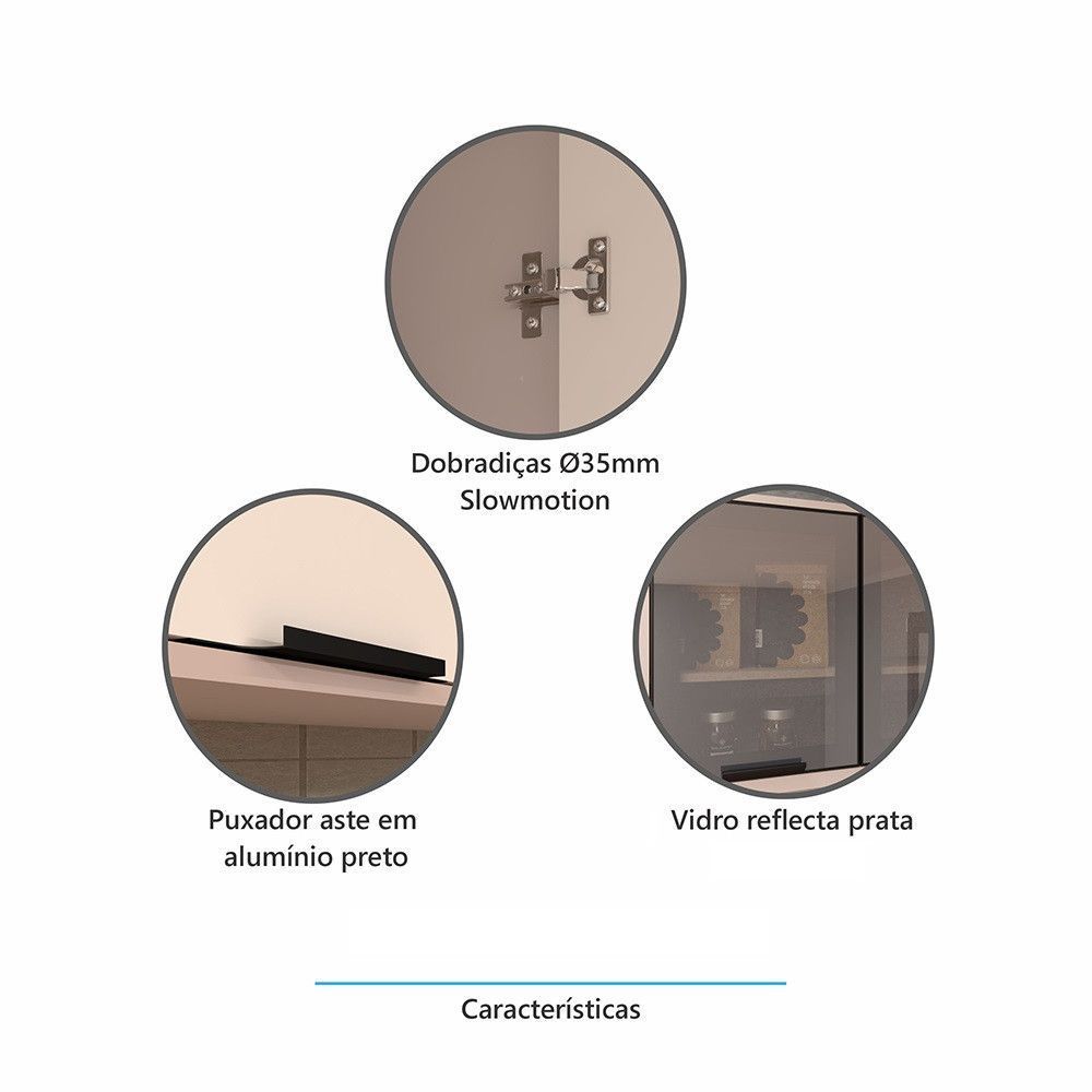 Encontraproduto.com.br - Armário Aéreo 120cm 2 Portas Com Vidro Reflecta Stylo Luciane Móveis Cinammon
